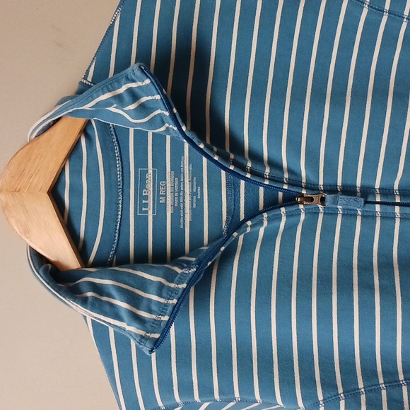 L.L. Bean Ultrasoft Full Zip Striped Jacket Sweatshirt Blue/White Size M - Picture 4 of 13